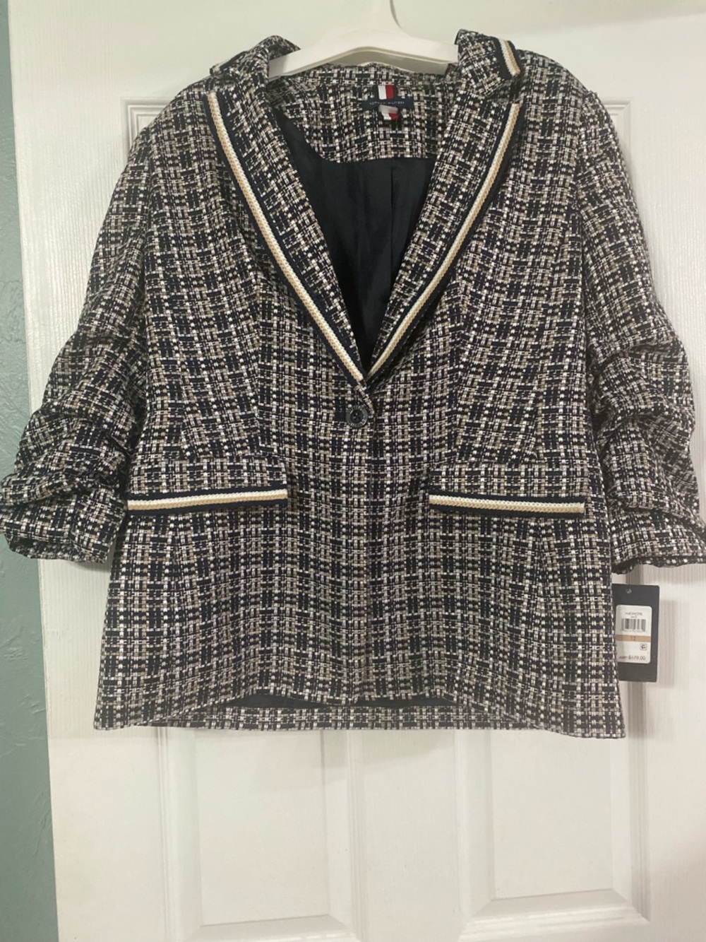 Tommy Hilfiger Women's Textured Plaid Single-Button Blazer Blue NEW
